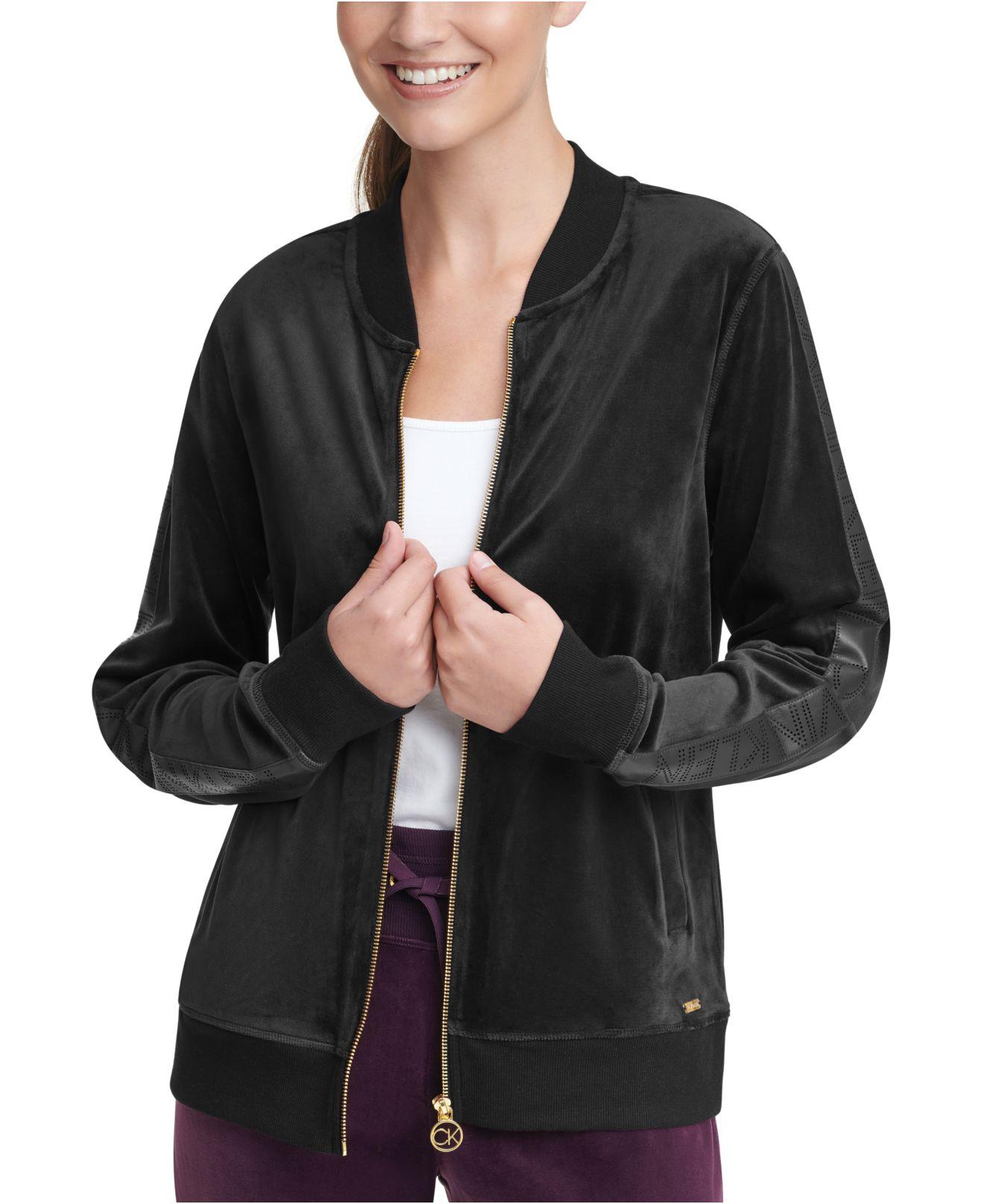 Calvin Klein Synthetic Velour Bomber Jacket in Black Lyst