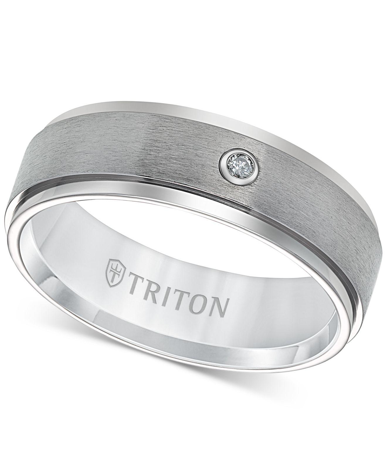 Triton Titanium Ring, 7mm Diamond Accent Wedding Band in Metallic for