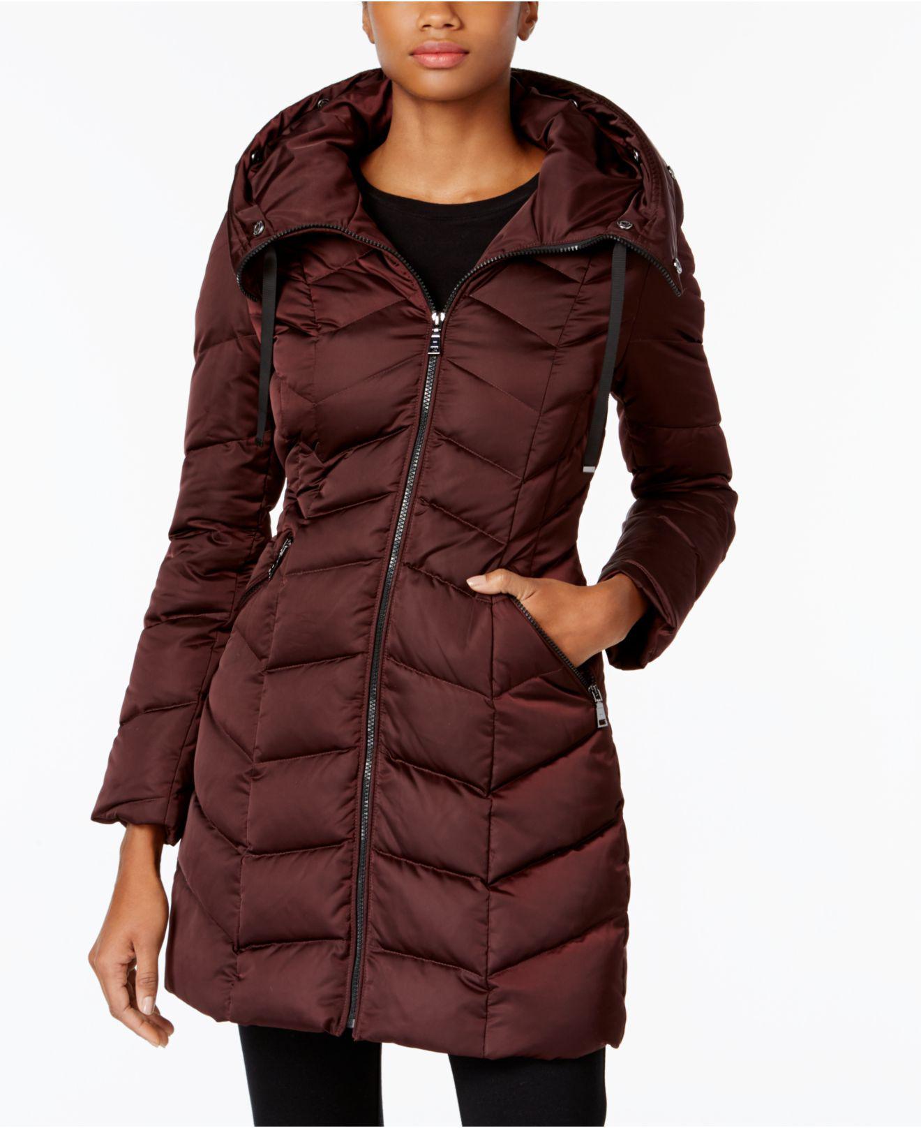 tahari faux fur trim puffer coat