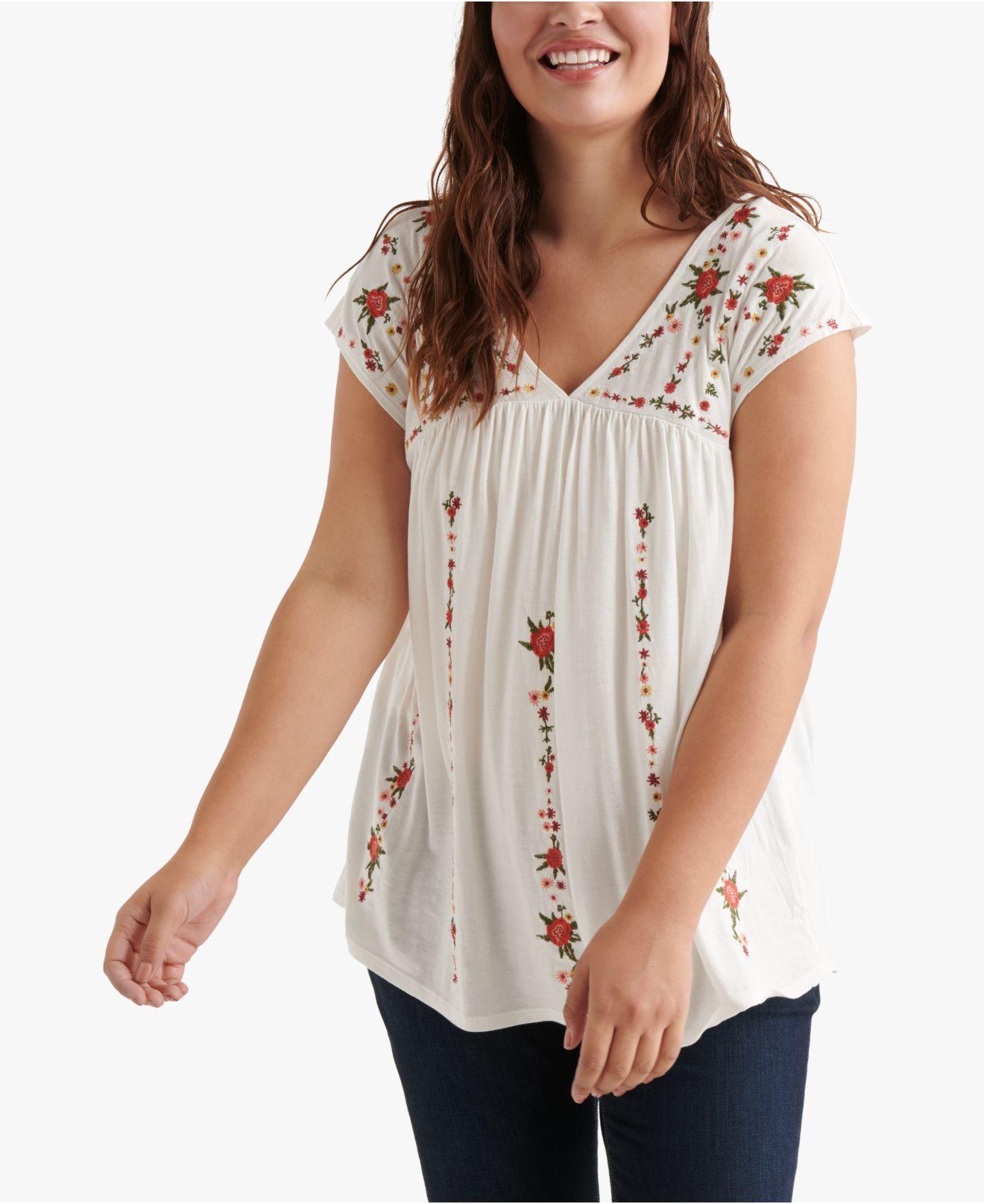 Lucky Brand Plus Size Tribal Embroidered Tank Top 2X White #4939 Lucky Brand Plus Size Tribal Embroidered Tank Top 2X White #4939