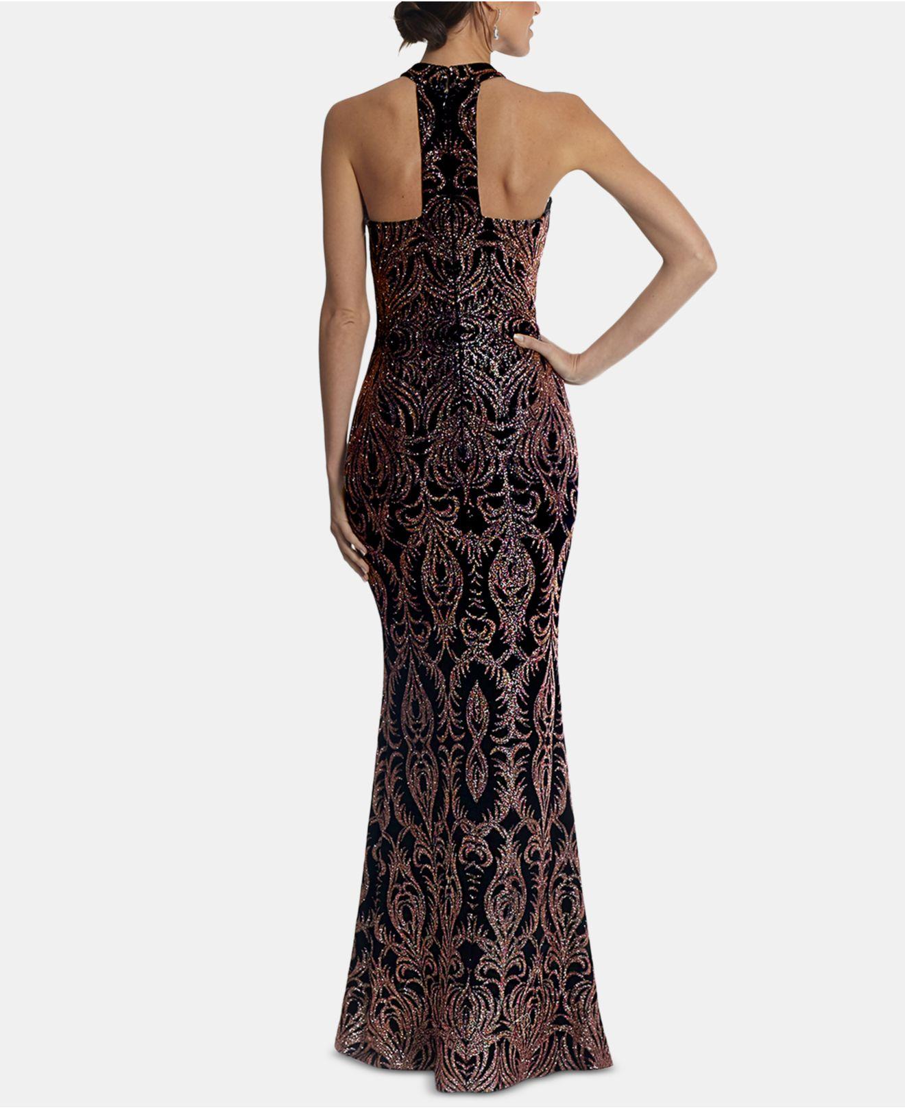 Betsy u0026 Adam Halter Glitter Gown in Black | Lyst
