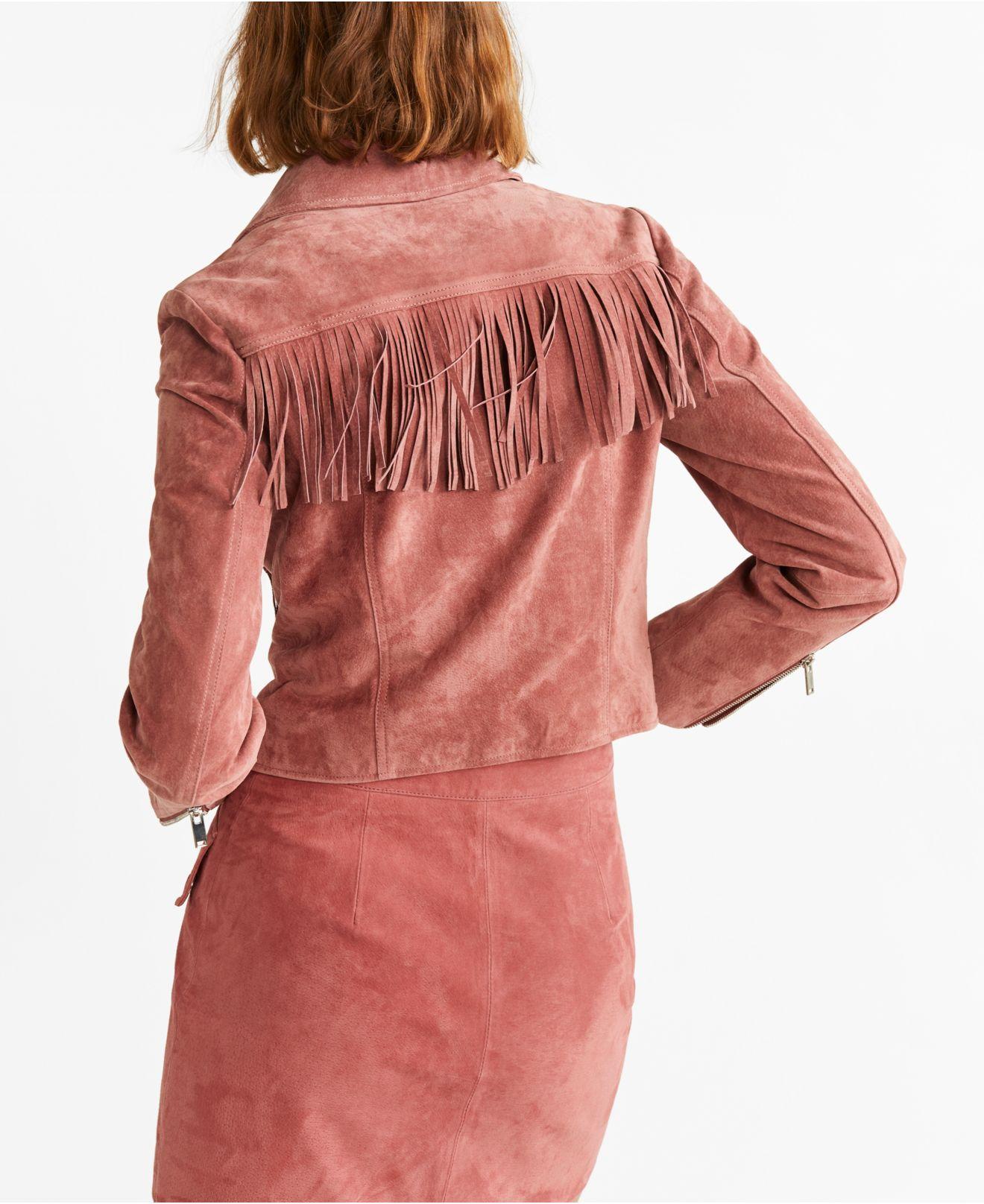 Mango Suede Fringe Leather Jacket in Pink Lyst