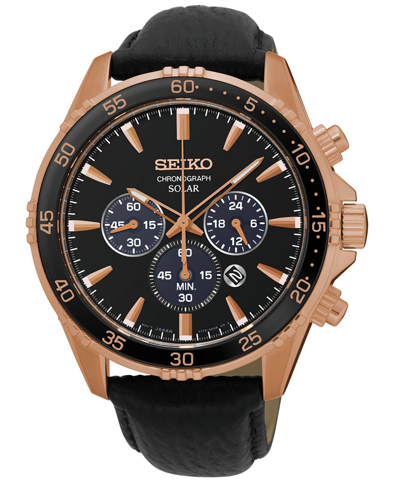 seiko solar chronograph black and gold