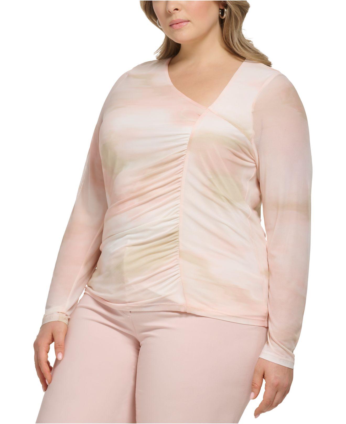 Calvin Klein Plus Size Asymmetrical-neck Ruched Long-sleeve Top in Natural  | Lyst