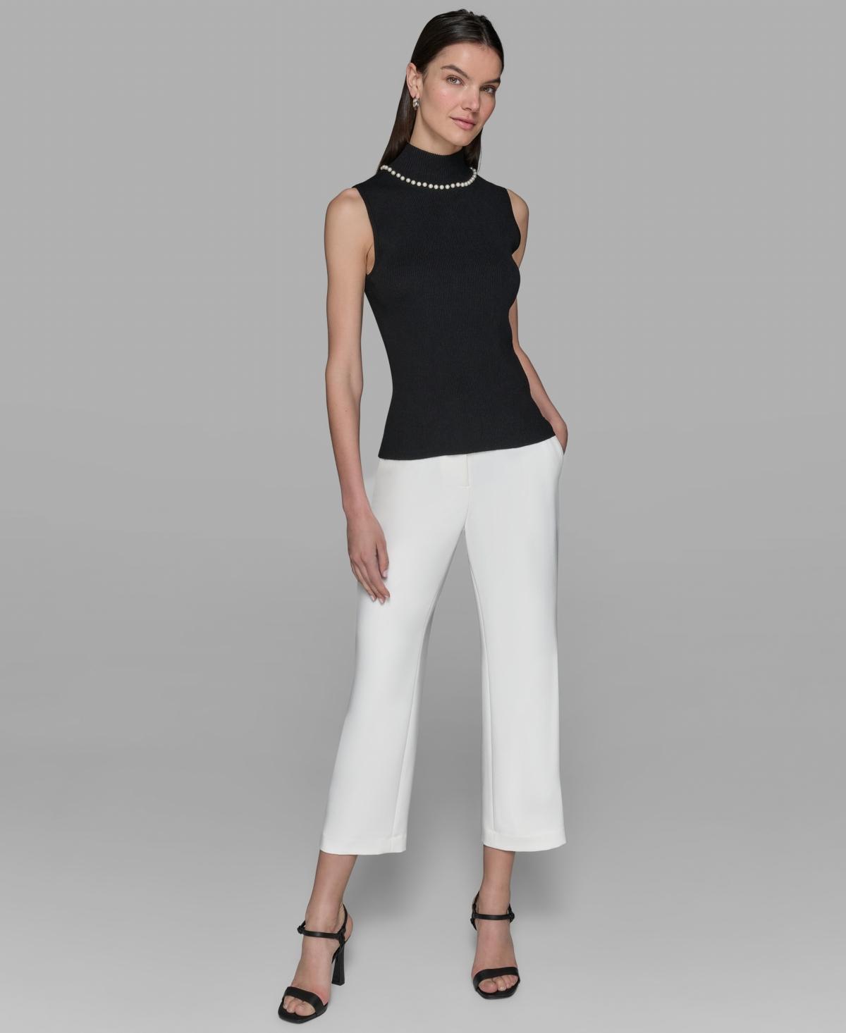 売れ筋商品|||カールラガーフェルド カットソー トップス レディース Women's Contrast-Trim Sleeveless Top Black & Soft White Karl Lagerfeld Sleeveless and tank tops for Women | Online
