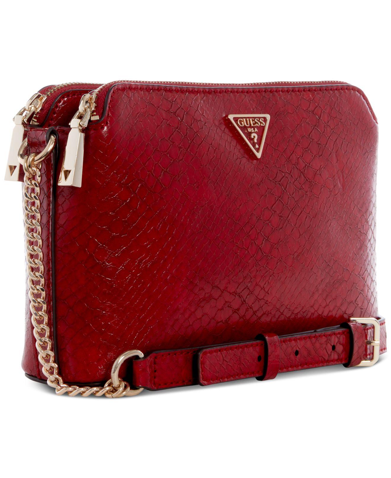 Guess Moon Light Python Double Zip Crossbody in Red | Lyst