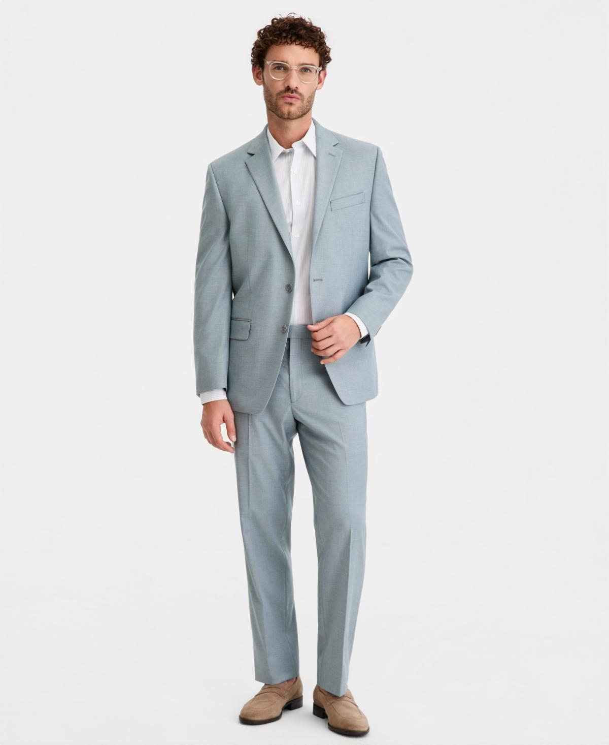 slim fit dress slacks Perry Ellis Men's Mini Check Slim Fit Cotton Shirt in Forever Blue, Size 15.5, Cotton/Elastane
