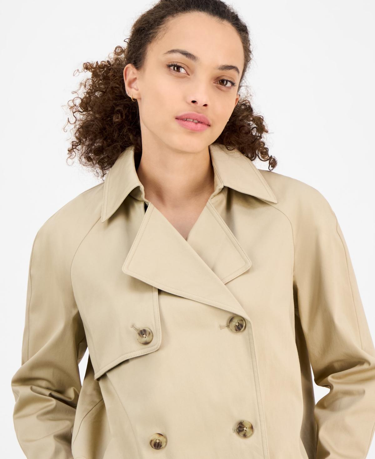 Anne Klein Petite Short Double-breasted Trench Coat in Natural | Lyst