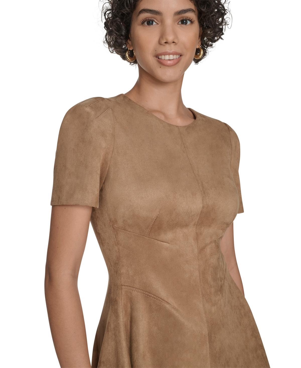 Calvin Klein Fit And Flare Short Dress in Natural | Lyst