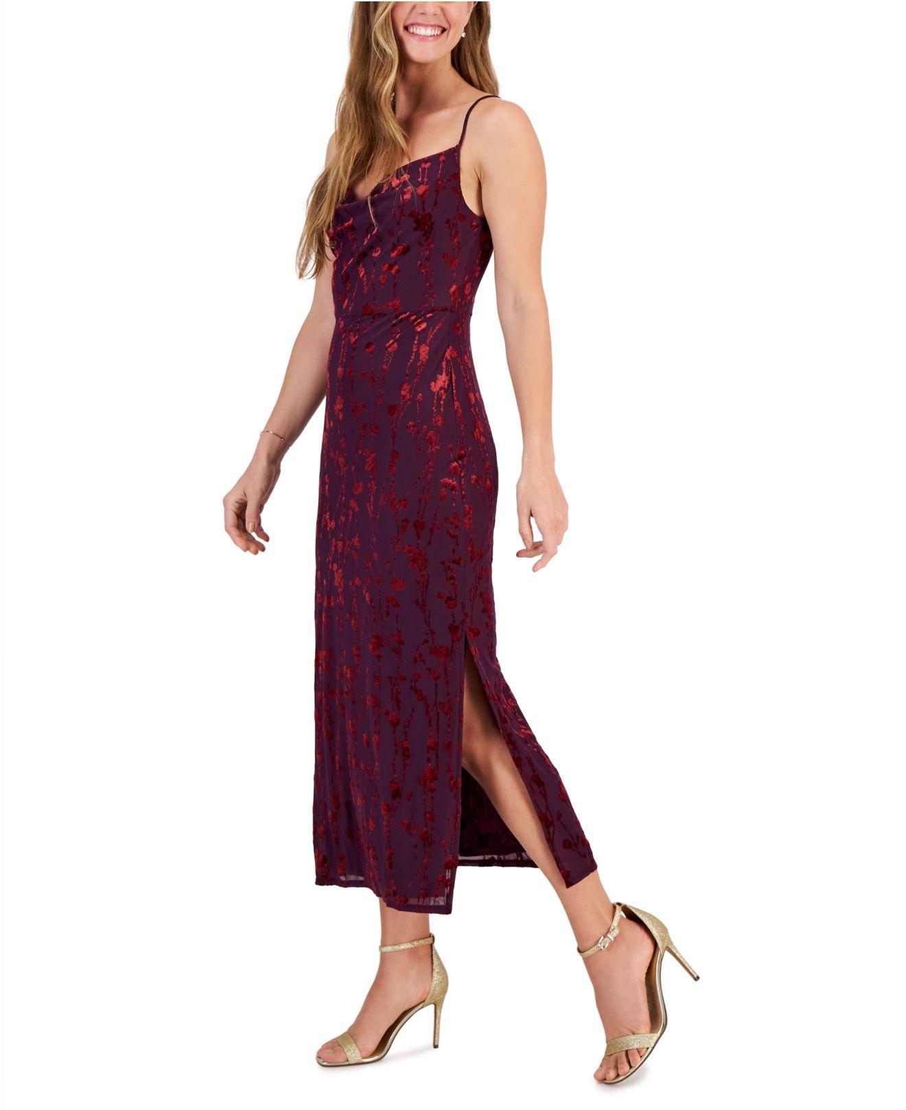 Taylor Sleeveless Velvet Burnout Draped-neck Dress in Purple | Lyst