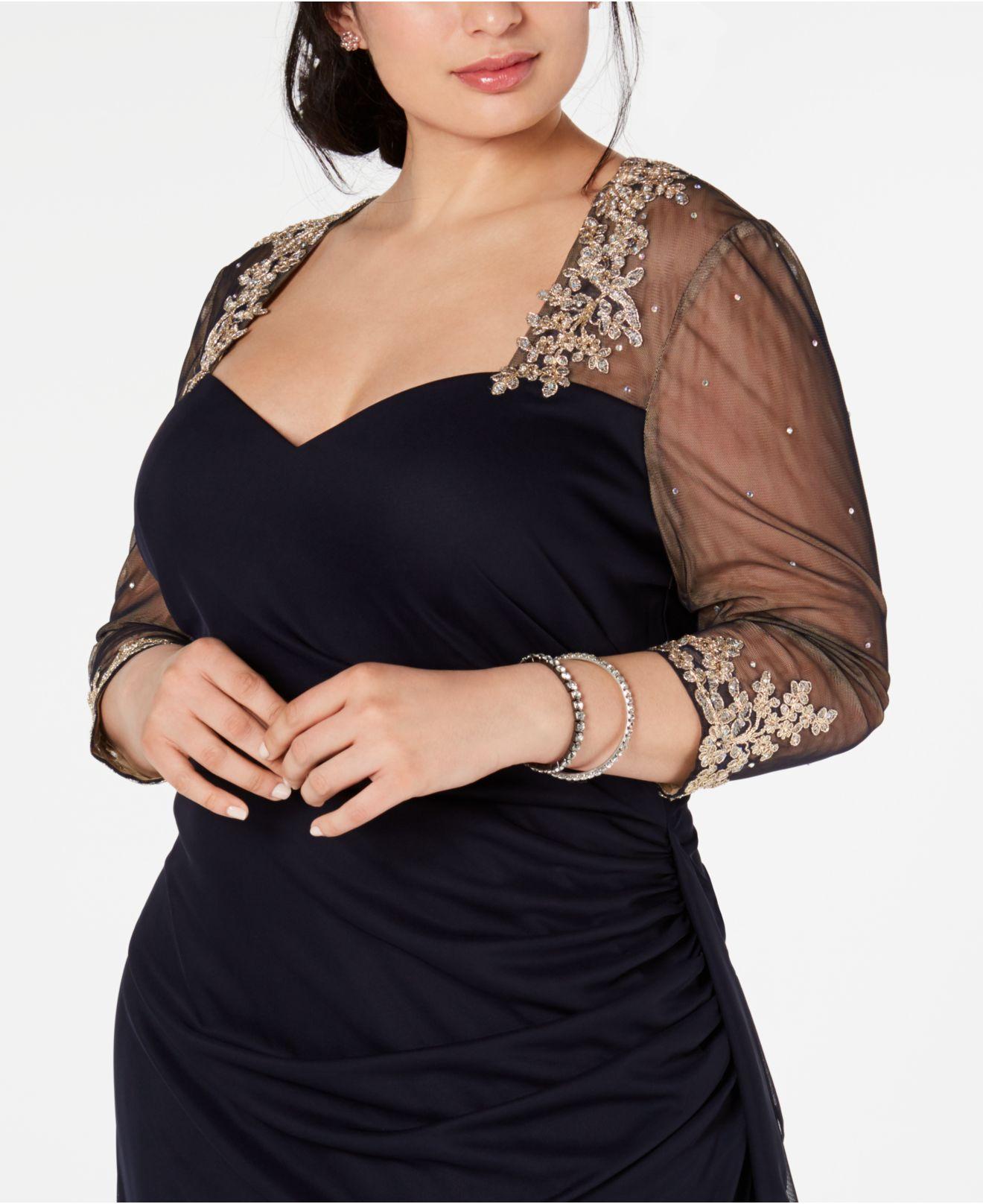 xscape plus size embellished illusion gown