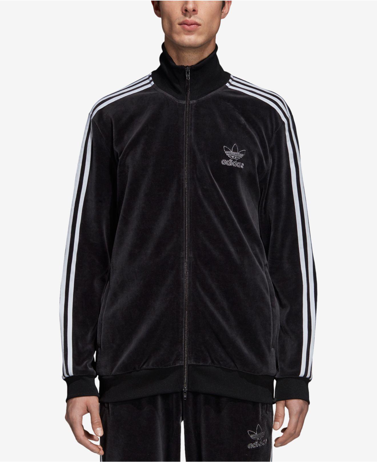adidas Originals Adicolor Velour Track Jacket in Black for Men | Lyst