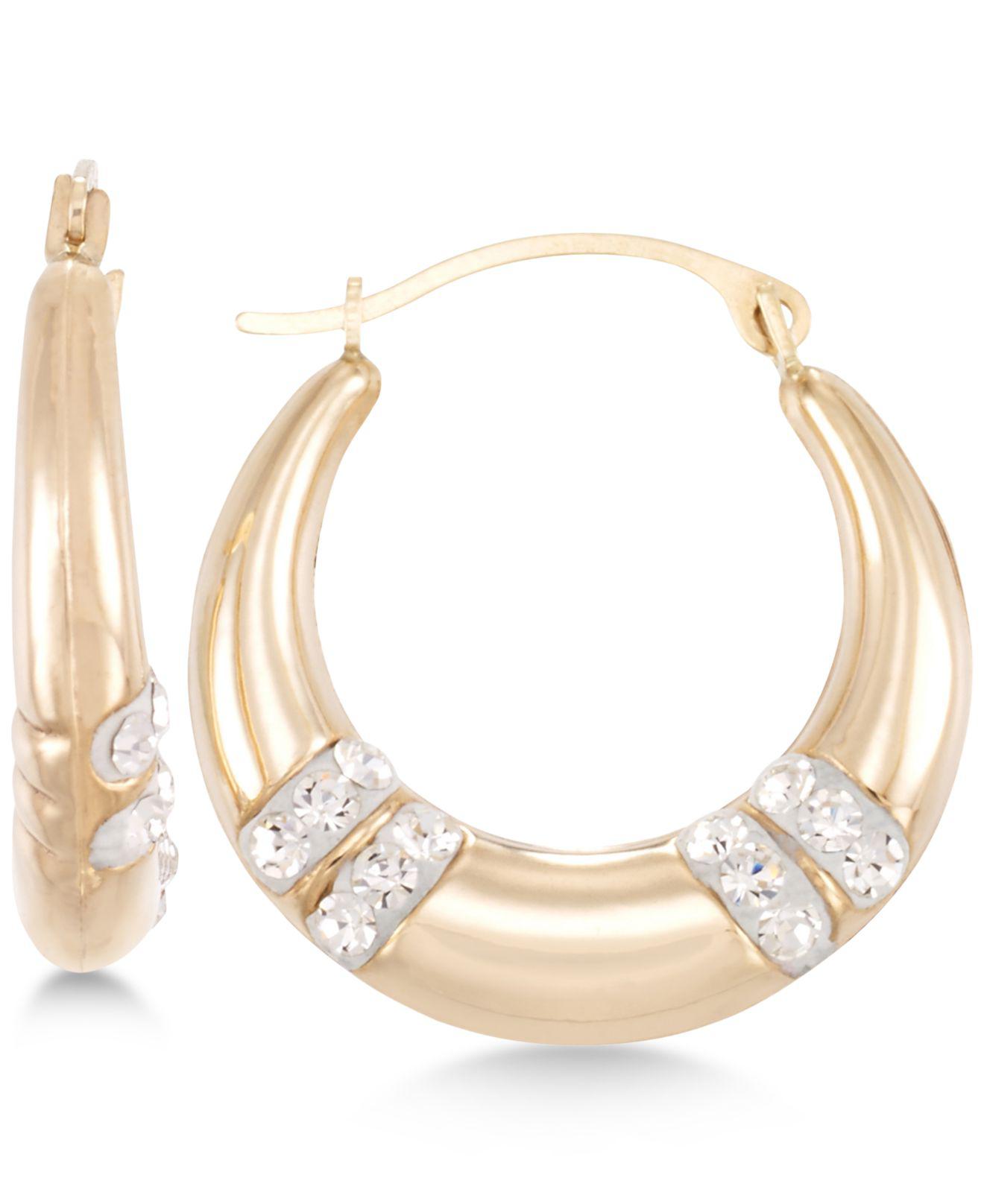 Macy's Crystal Embellished Hoop Earrings In 10k Gold in Yellow Lyst