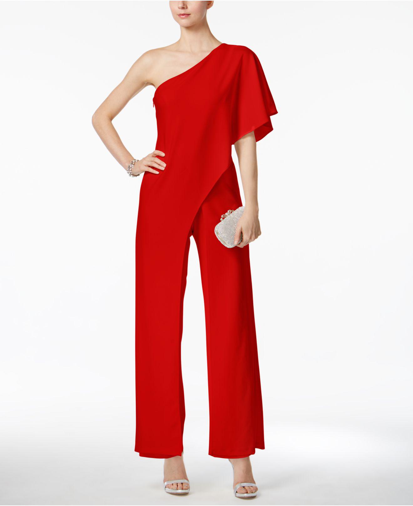 Adrianna Papell Synthetic Draped Oneshoulder Jumpsuit in Red Save 30