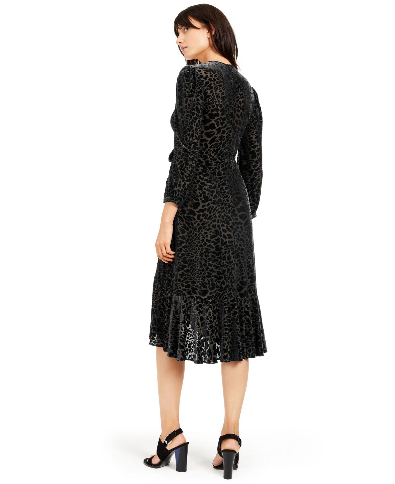 Calvin Klein Burnout Velvet Animal-print Wrap Dress in Black | Lyst