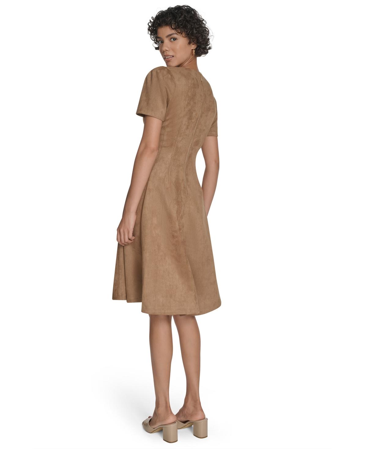 Calvin Klein Fit And Flare Short Dress in Natural | Lyst