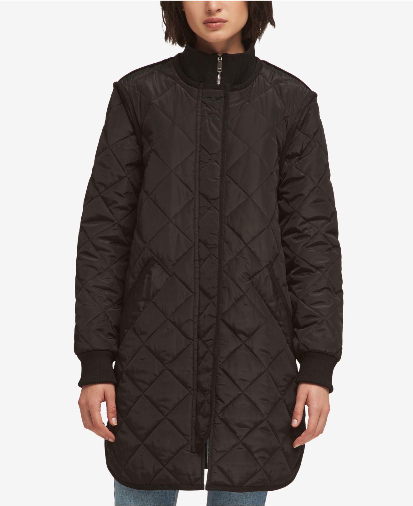 Download DKNY Synthetic Quilted Mock-neck Coat, Created For Macy's in Black - Lyst