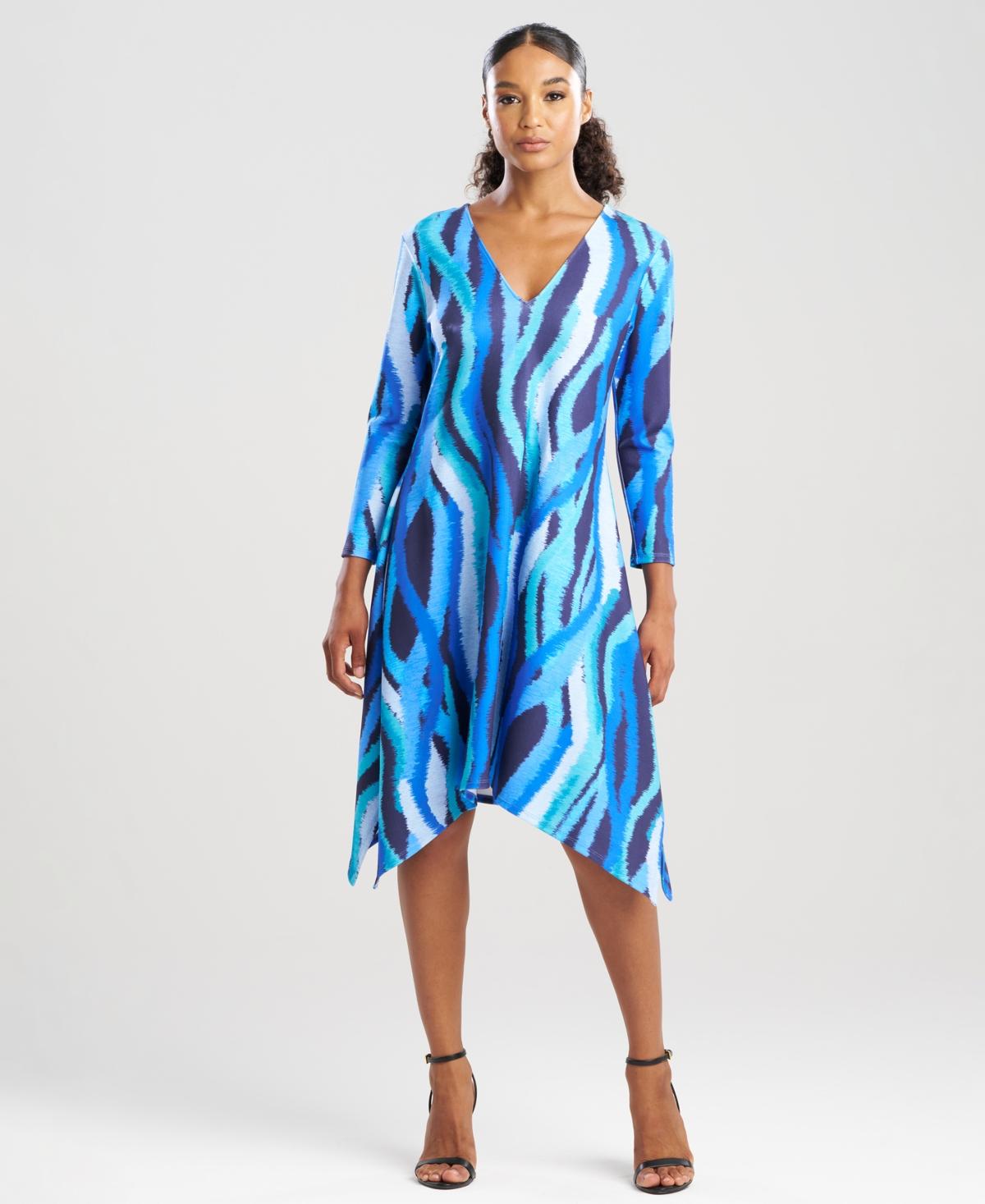 Natori jagged Swirl V-neck Knit Dress in Blue | Lyst