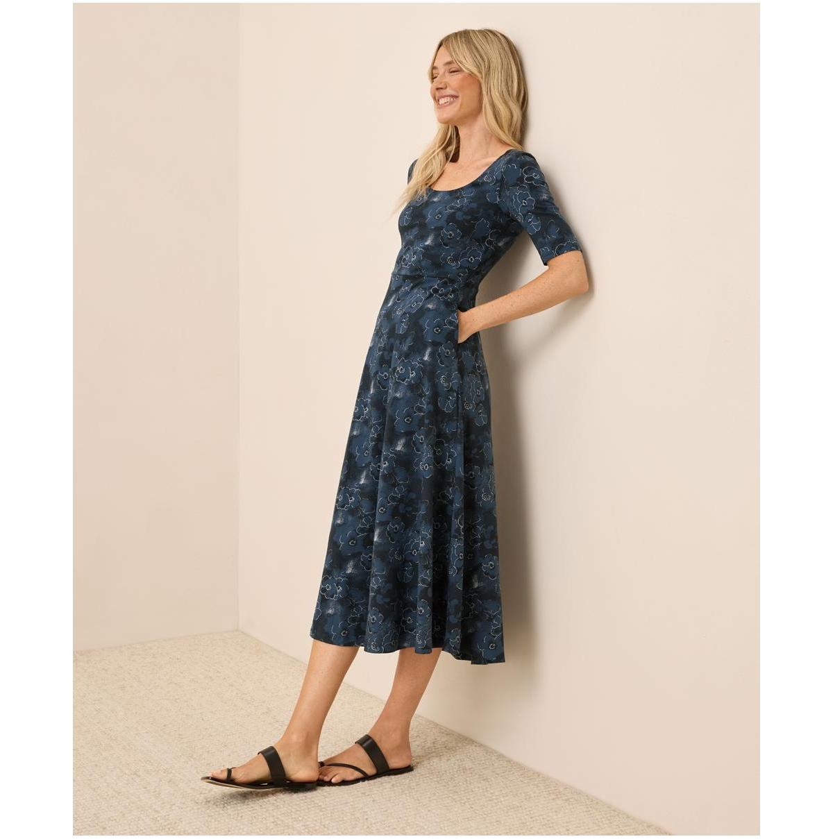 Pact Organic Cotton Fit & Flare Scoop Midi Dress in Blue | Lyst