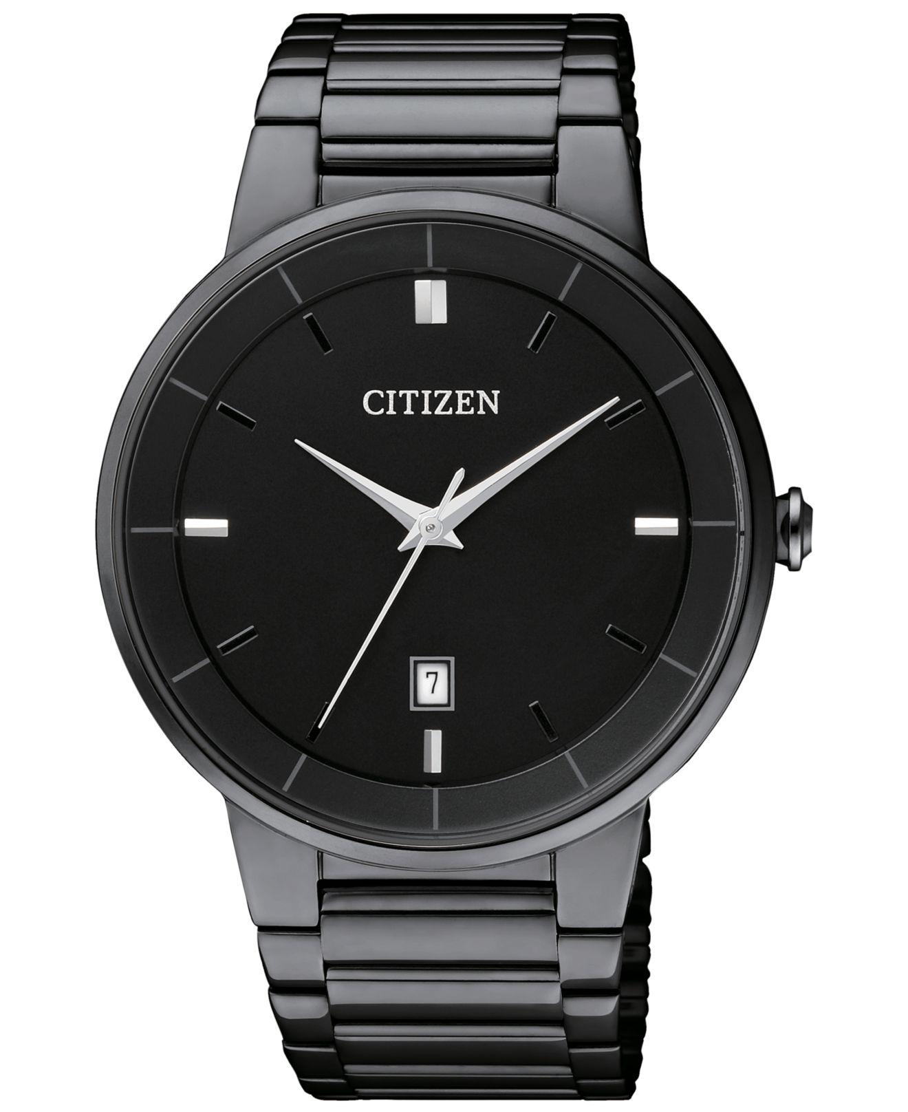 Citizen Men's Quartz Black Ion Plated Stainless Steel Bracelet Watch