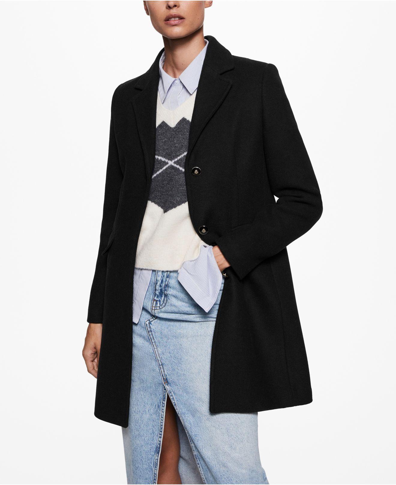 Mango Buttoned Coat in Black Lyst