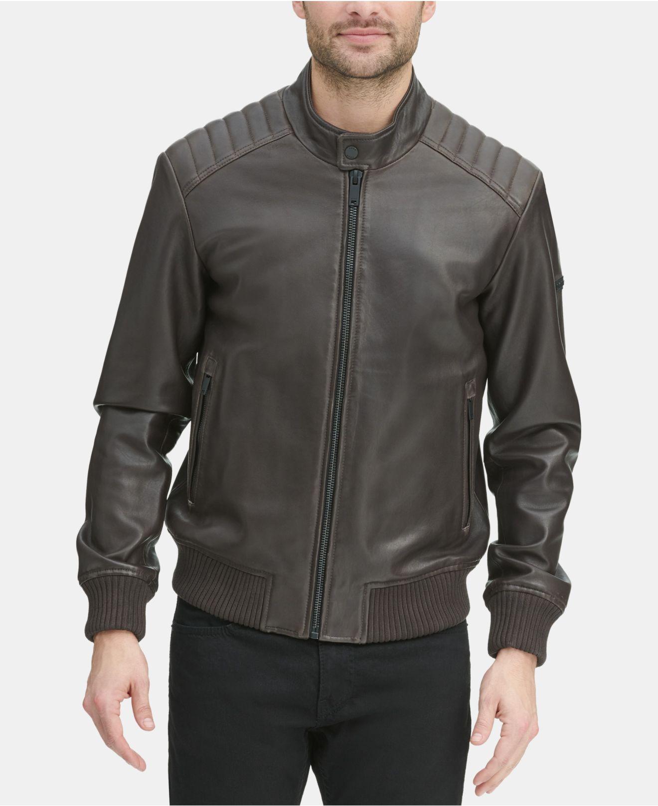 DKNY Faux Leather Quilted Shoulder Bomber Jacket in Dark Brown (Brown ...