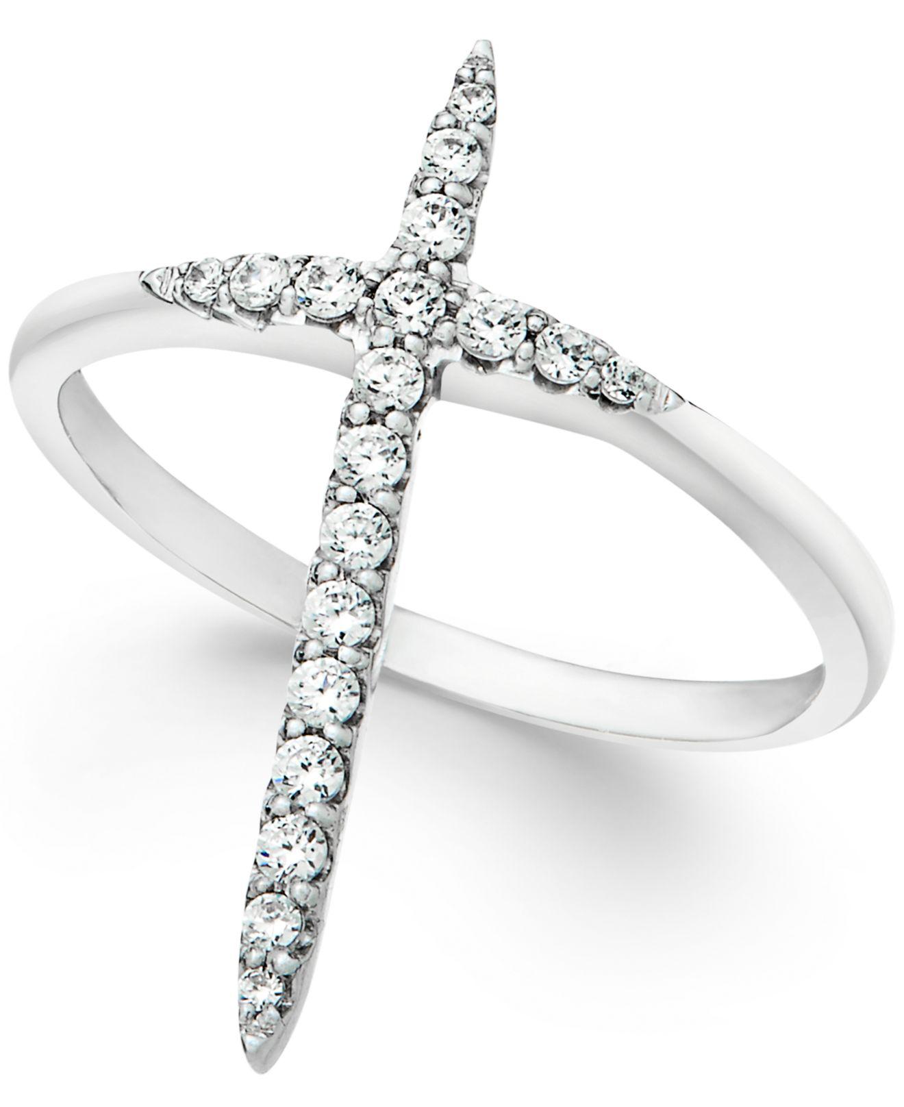  Macy s  Diamond  Extended Cross  Ring  In 10k White Gold 1 4 