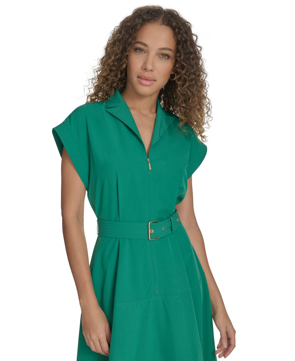 calvin klein green dress with belt Calvin Klein Womens Petites Crepe Boat Neck Sheath Dress Green 2P at Amazon Women's Clothing store