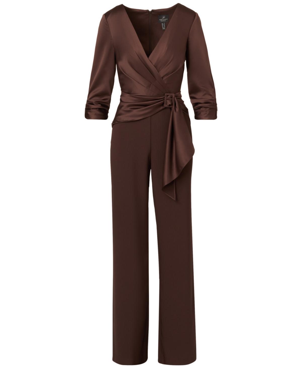 (取寄) アドリアナ パぺル レディース ニット クレープ ラップ トップ ジャンプスーツ ウィズ ロング スリーブス スリム パンツ, アンド ストレッチ シャルムーズ カラー Adrianna Papell women Knit Crepe Wrap Top Jumpsuit with Long Sleeves, Slim Pants, and Stretch 取寄) アドリアナ パぺル レディース ニット クレープ ラップ トップ