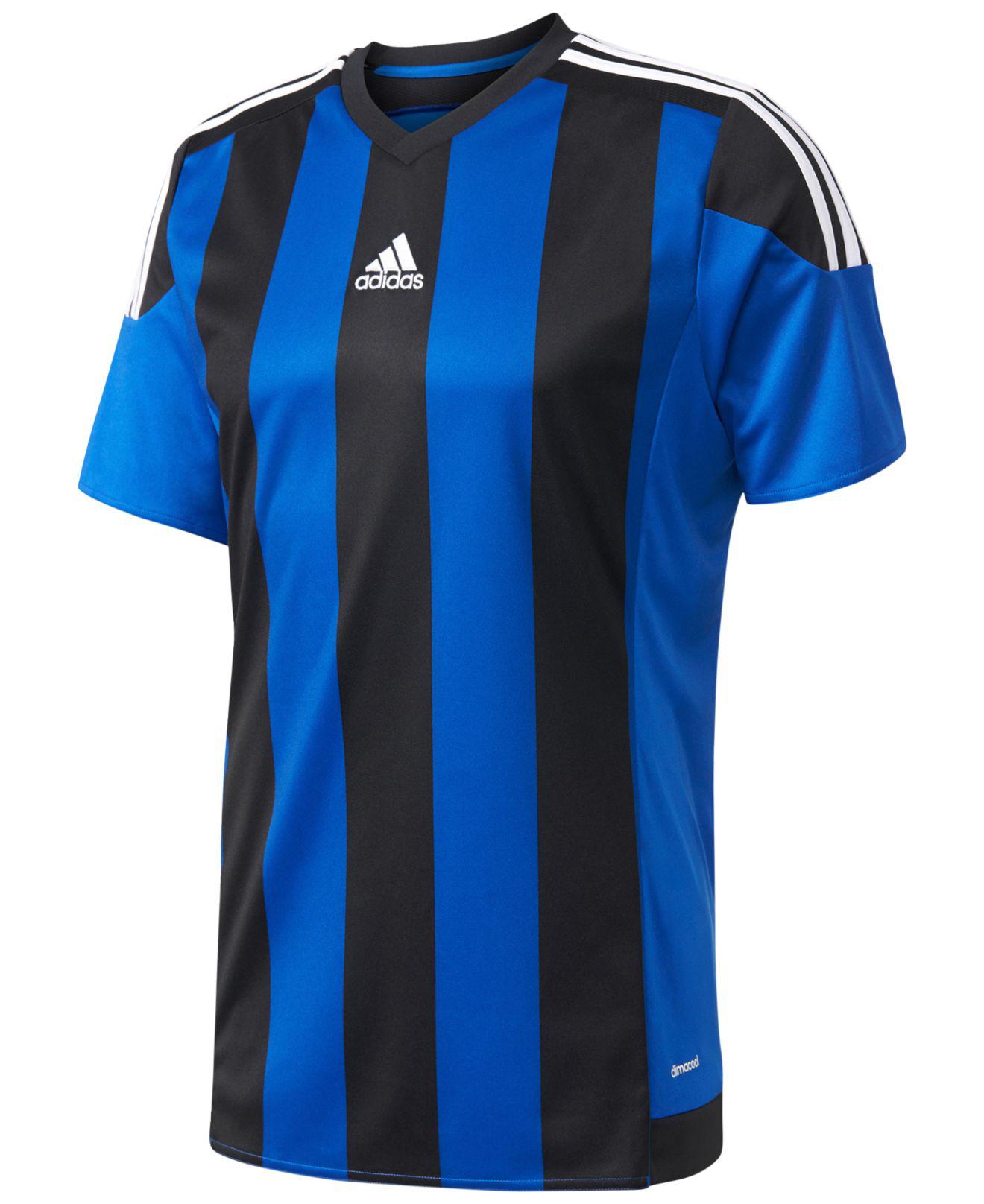 adidas Synthetic Climacool® Striped Soccer Jersey in Blue/Black ... adidas Synthetic Climacool® Striped Soccer Jersey in Blue/Black ...