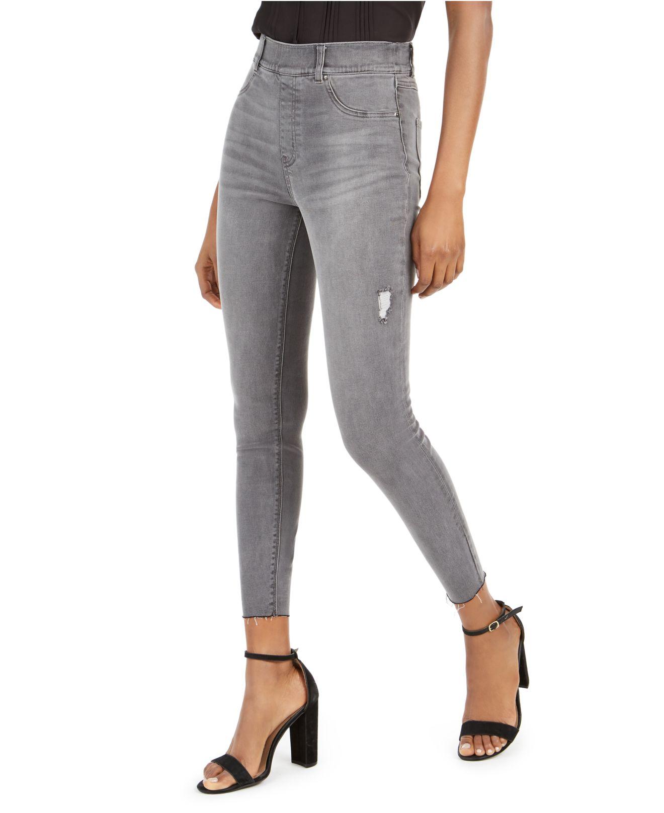 Spanx Distressed Skinny Jeans in Gray | Lyst
