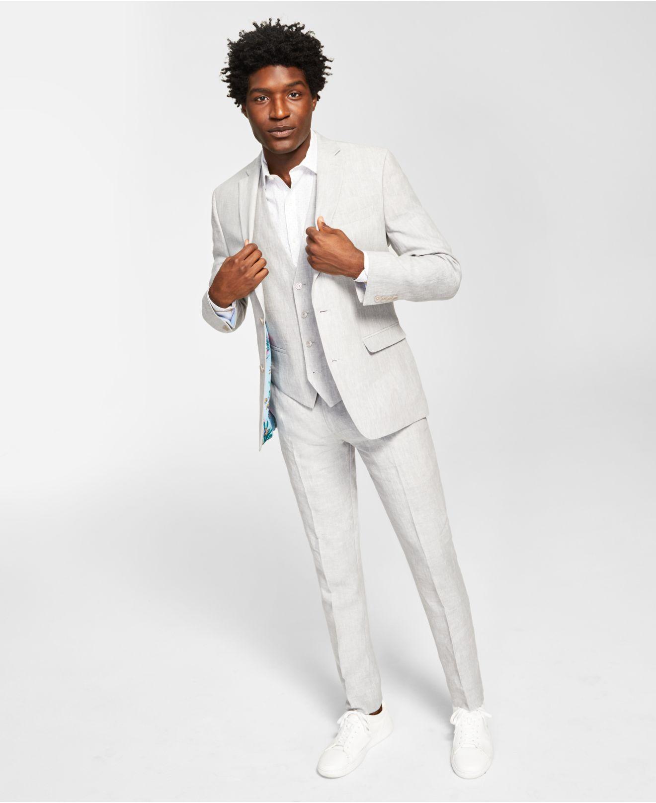 Bar Iii Slimfit Textured Linen Vested Suit Separate, Created For Macy