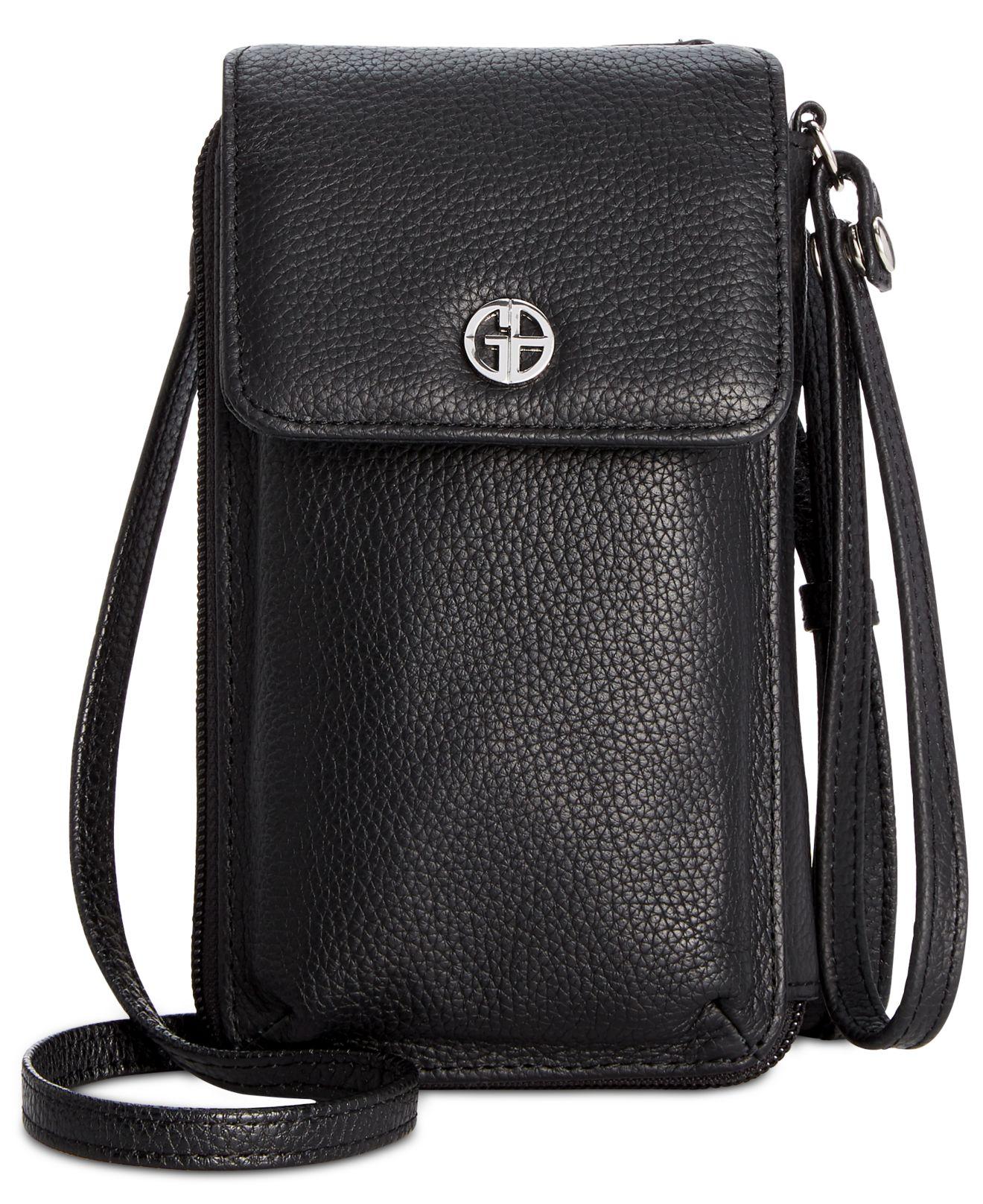 Giani Bernini Softy Leather Tech Crossbody Wallet, Created For Macy&#39;s in Black/Silver (Black) - Lyst