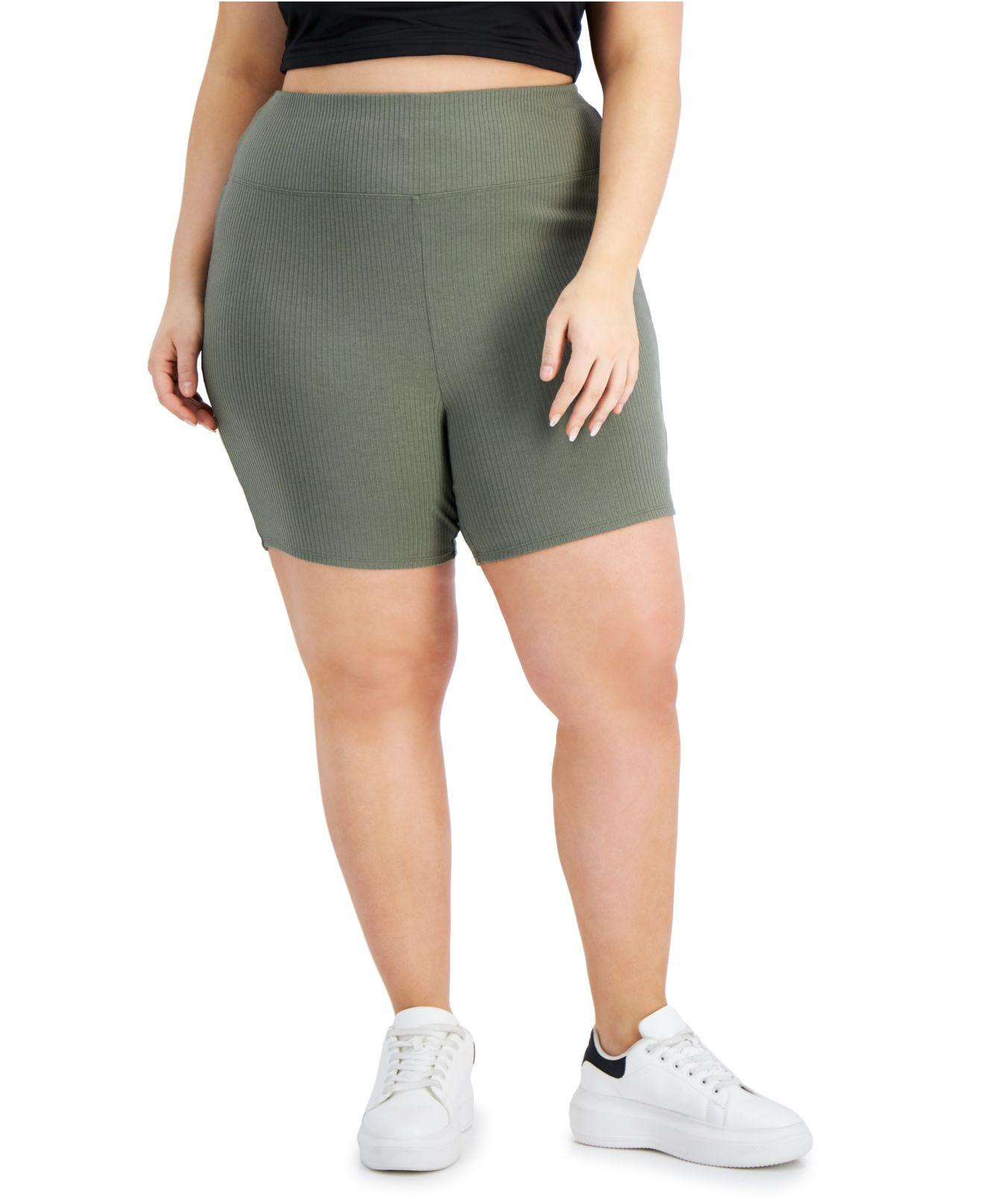 Bar Iii Trendy Plus Size Ribbed Bike Shorts, Created For Macy's in Green |  Lyst