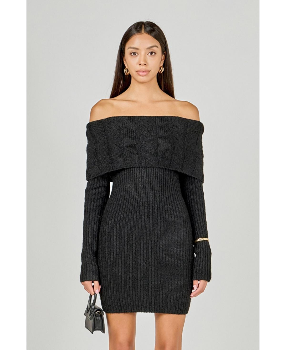 Endless Rose Off Shoulder Sweater Mini Dress in Black | Lyst