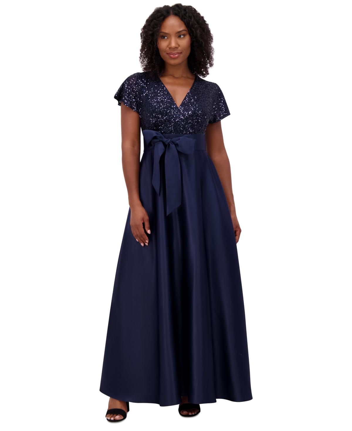Satin Macy's Navy Blue Evening Gown Jessica Howard Sequinned