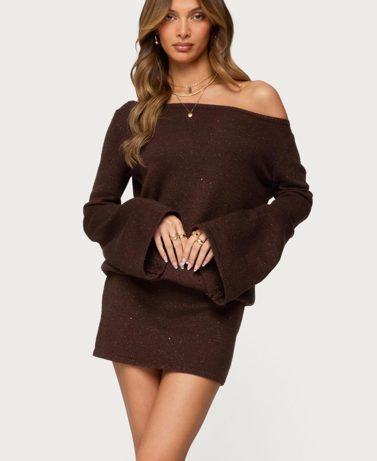 edikted brown dress Edikted Dorie Off Shoulder Cut Out Mini Dress - Brown main image 1