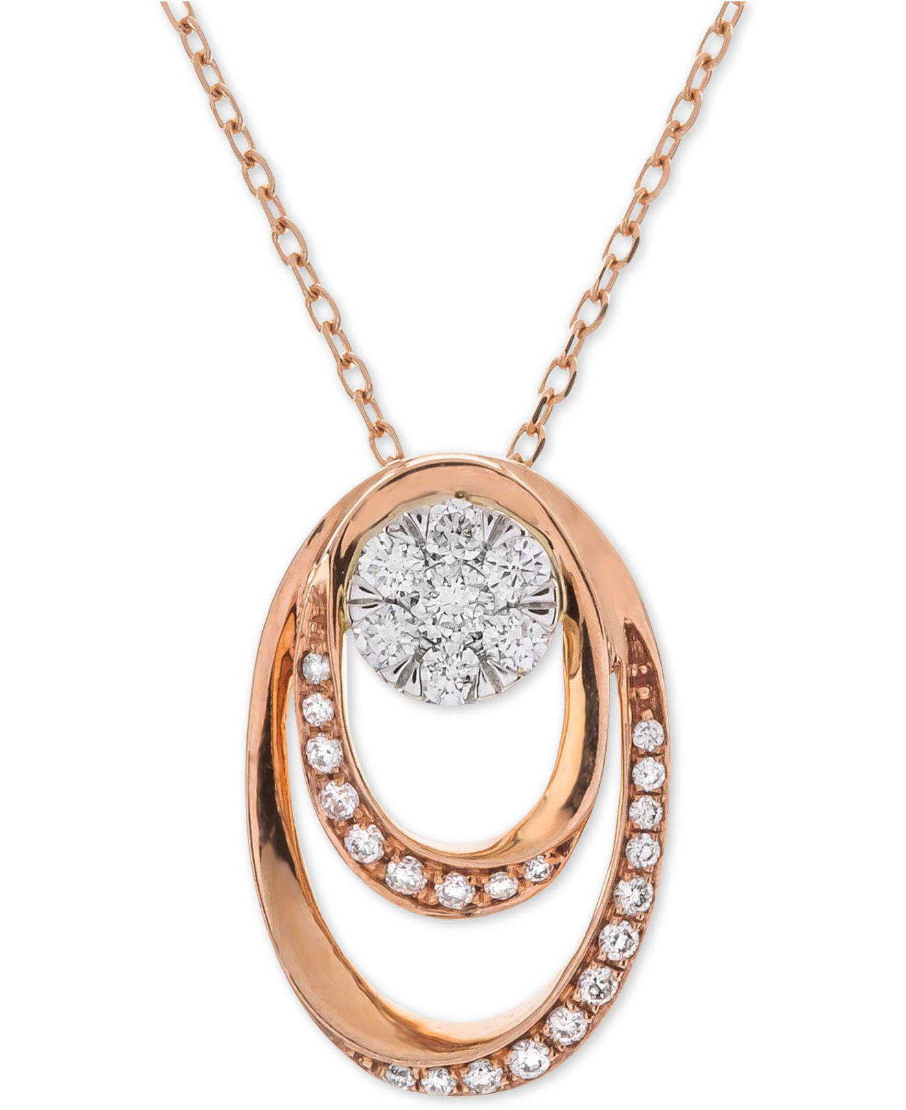 Macy's Diamond Double Oval Cluster Adjustable Pendant Necklace (1/4 Ct. T.w.) In 14k Rose