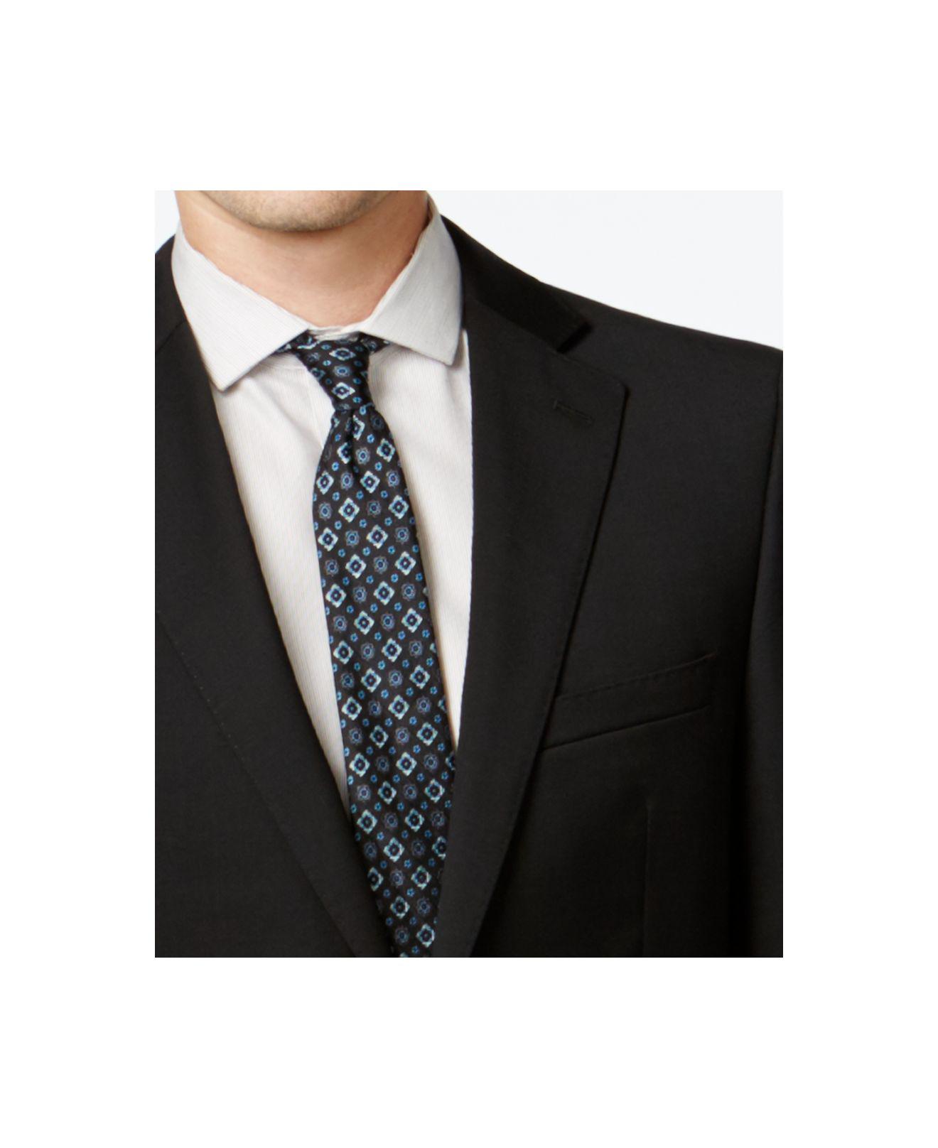 calvin klein solid wool black slim x fit suit