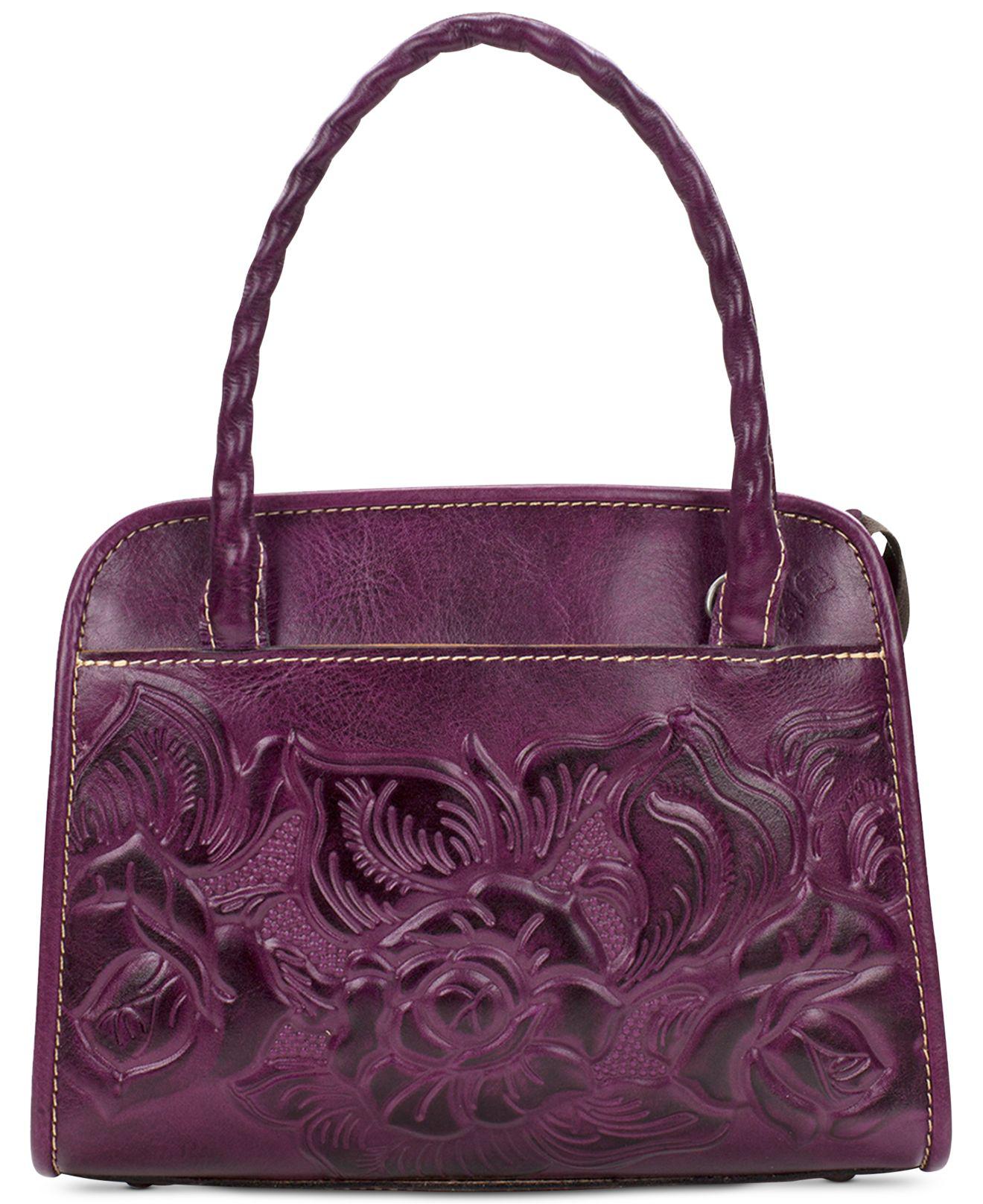 Patricia Nash Leather Paris Floral Embossed Satchel in Burgundy (Purple