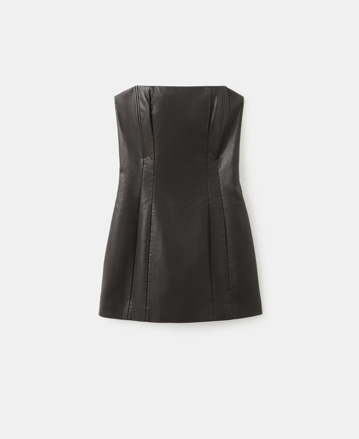 knee length dresses for ladies Solid Black Summer Wrap Style Mini Leather Dress M / Black main image 1