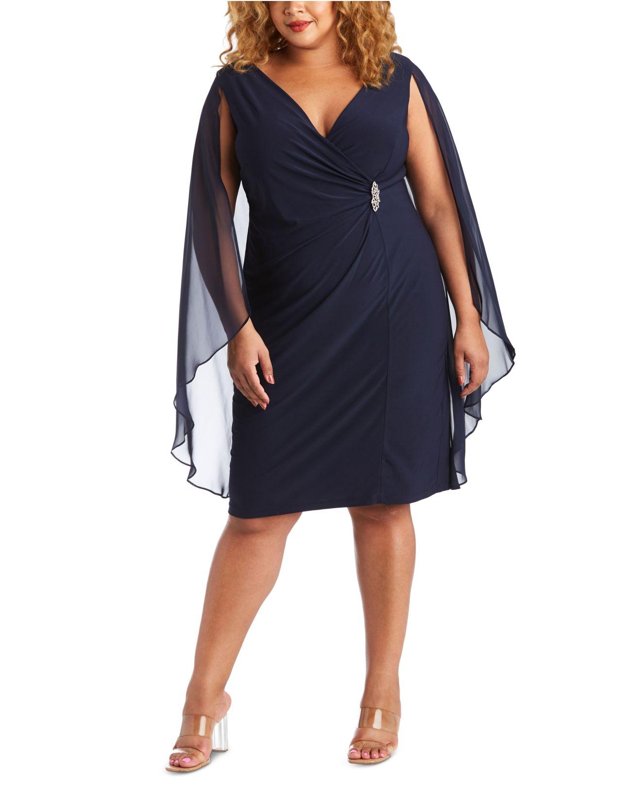 R & M Richards Plus Size Embellished Chiffon-cape Dress in Blue | Lyst