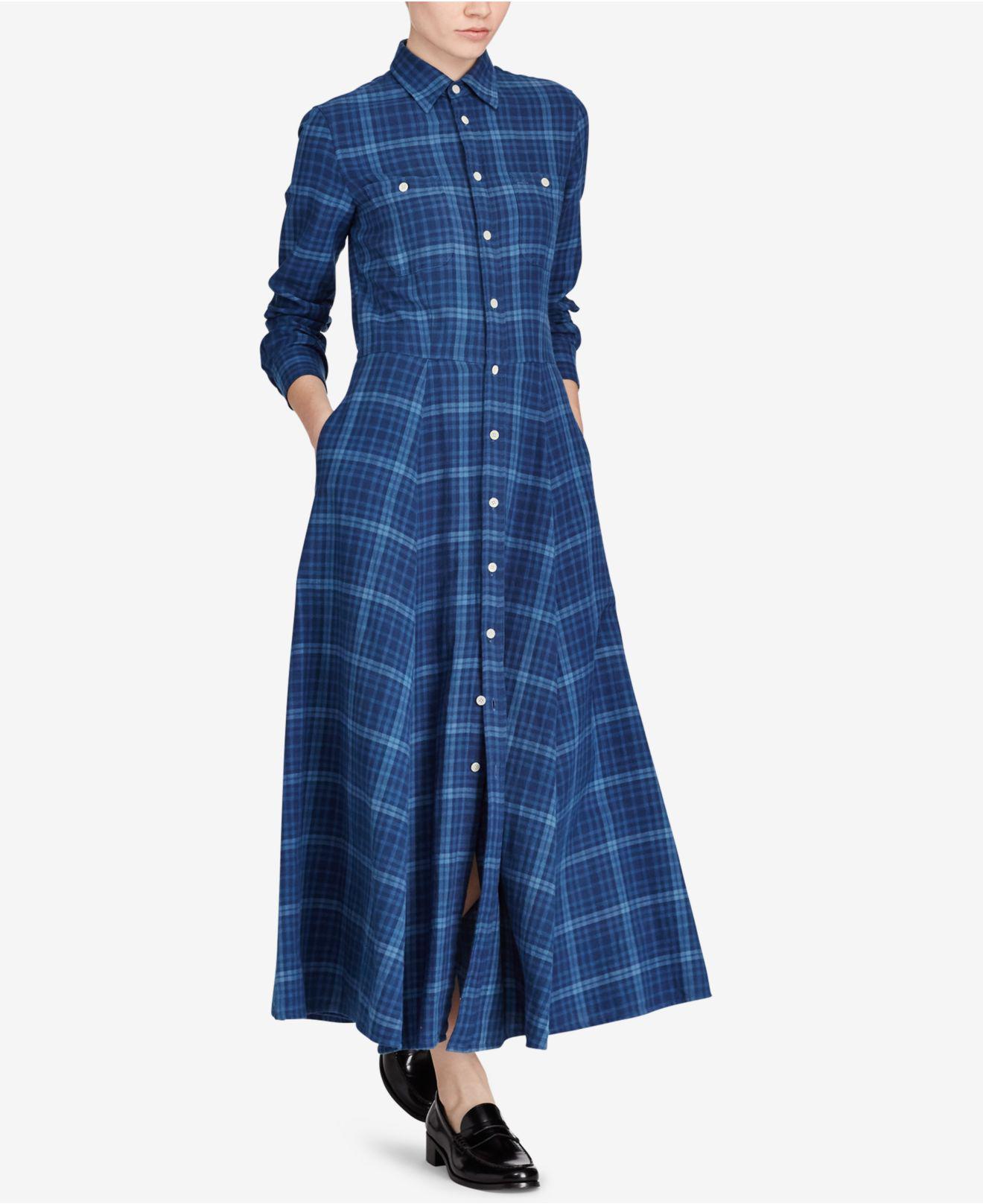 Polo Ralph Lauren Plaid Twill Cotton Shirtdress in Indigo (Blue) - Lyst