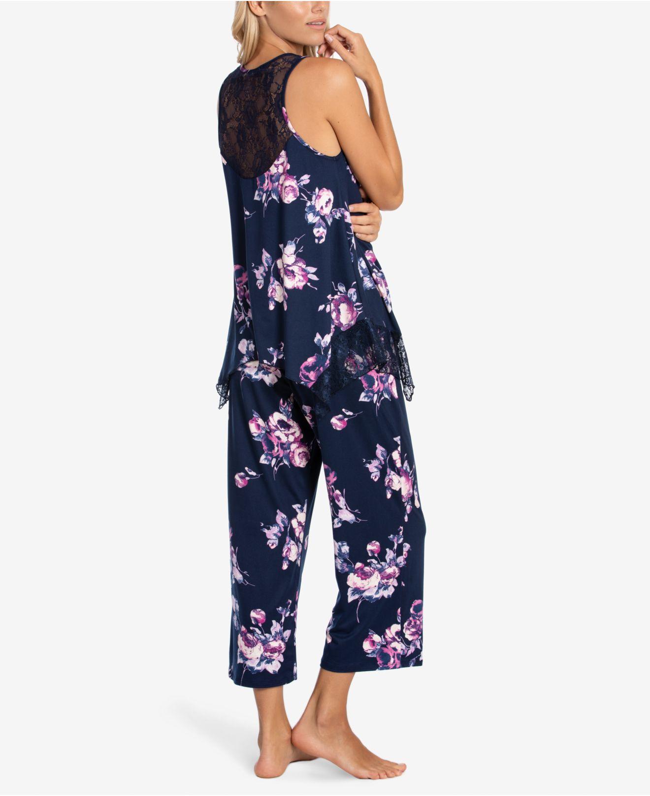Linea Donatella Cailyn Lacetrim Tank & Capri Pajama Set in Navy (Blue