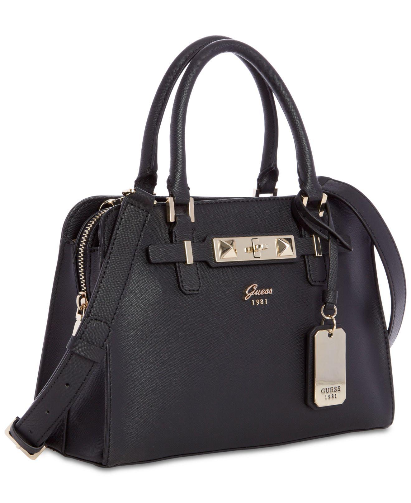 Guess Cherie Small Girlfriend Satchel In Black Gold Black Lyst