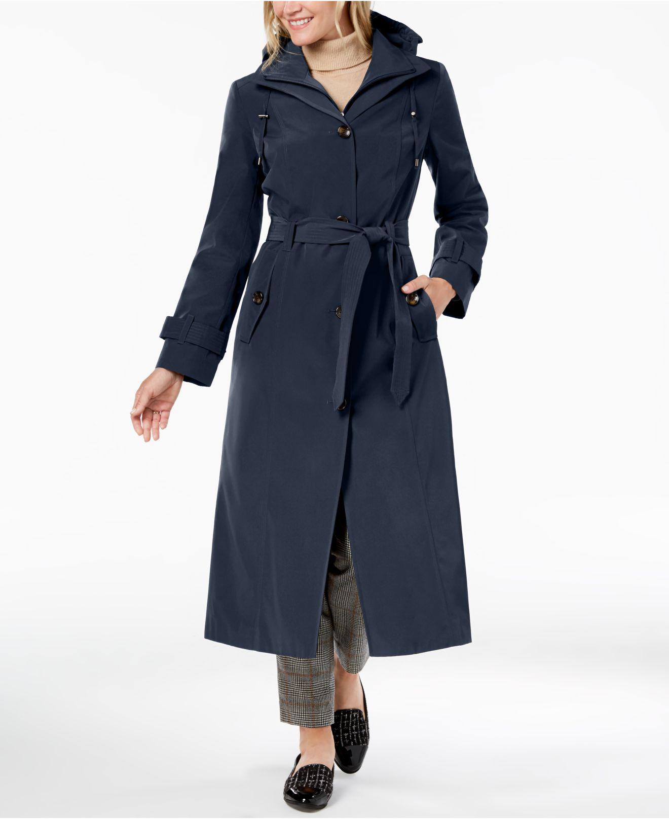 London Fog Synthetic Belted Bib Maxi Trench Coat in Midnight Blue (Blue ...