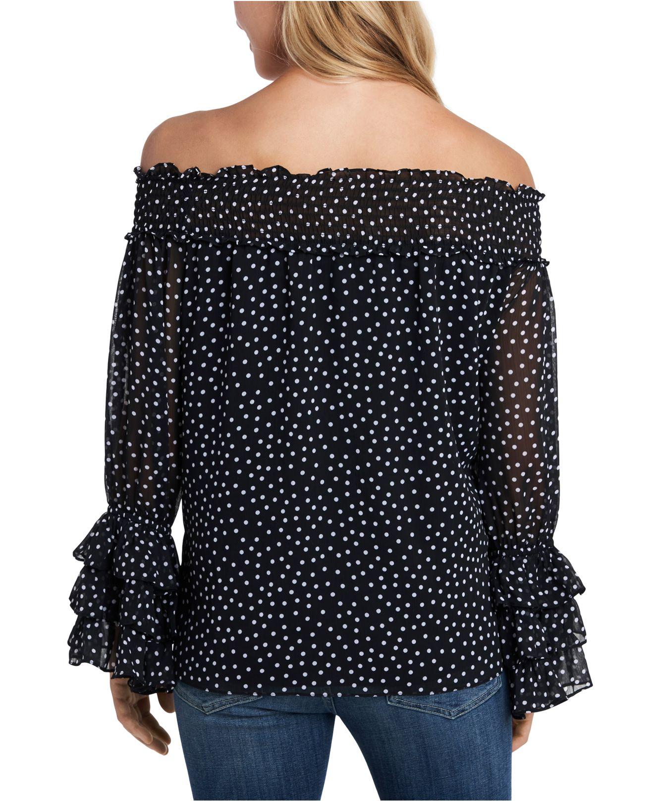 Cece Synthetic Polka Dot Off-the-shoulder Ruffled Top in Black - Lyst