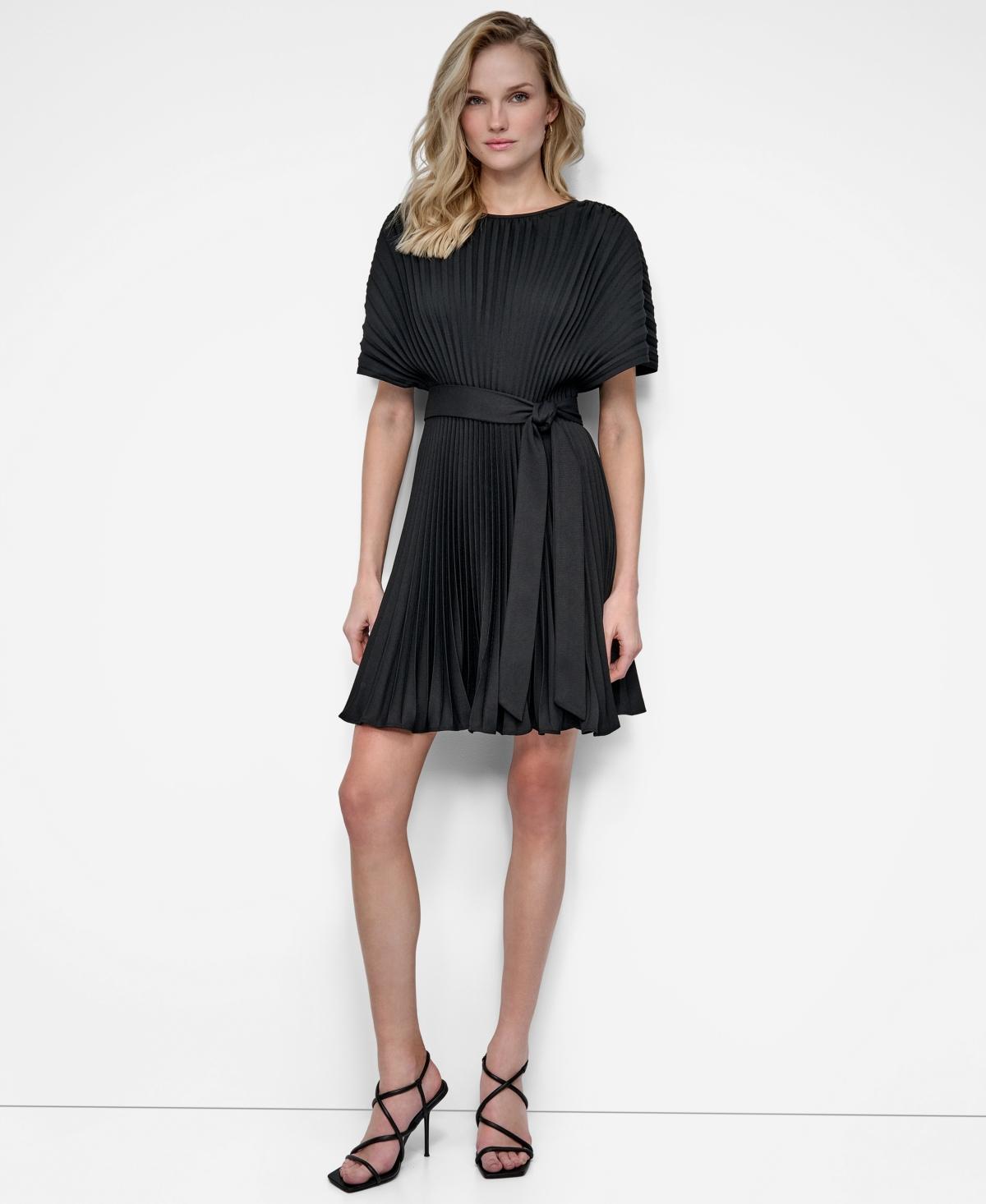 dkny black pleated dress V Neck Pleated Fit & Flare Dress | Fit and Flare