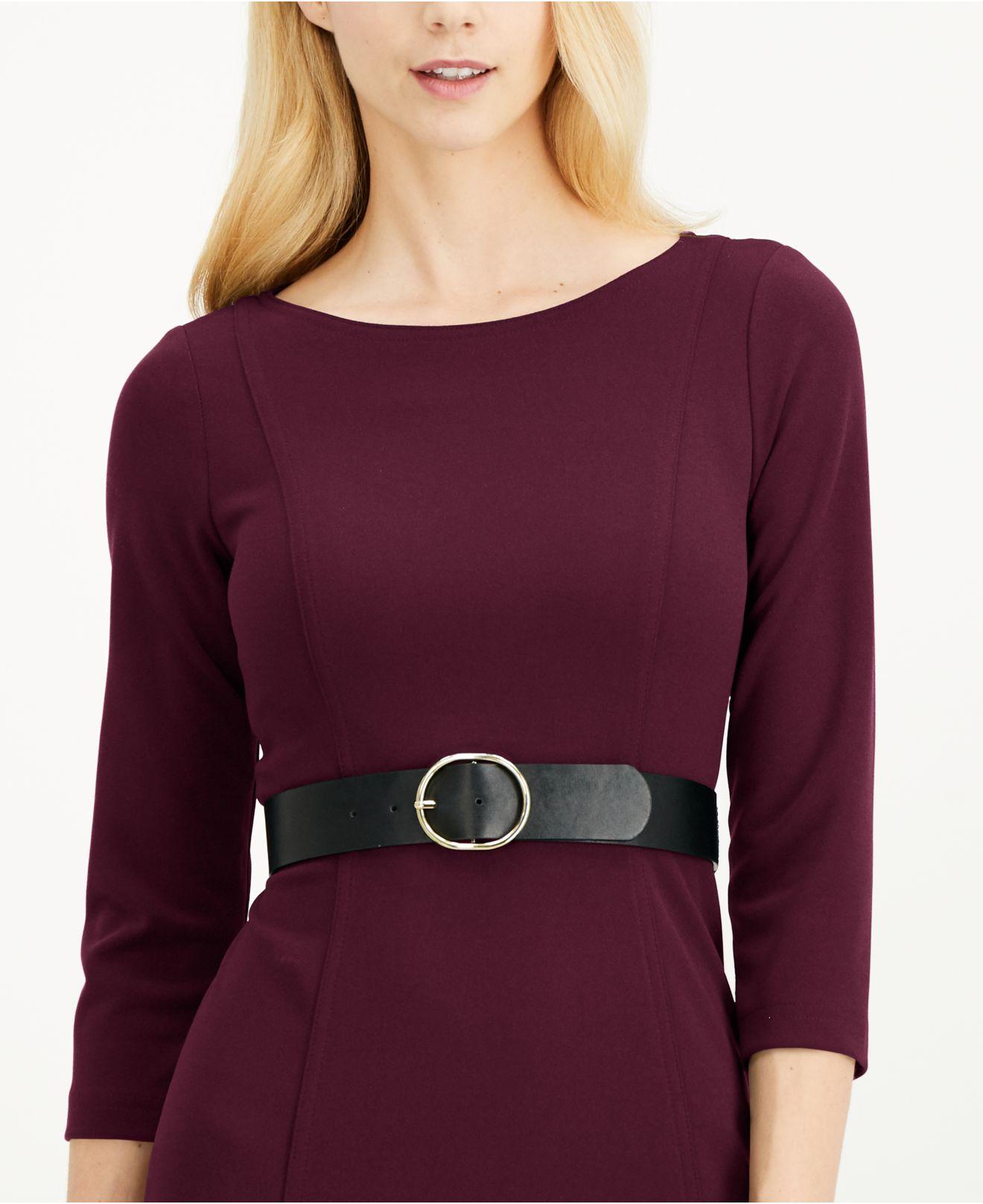 Calvin Klein 3/4-sleeve Belted Midi Dress in Purple