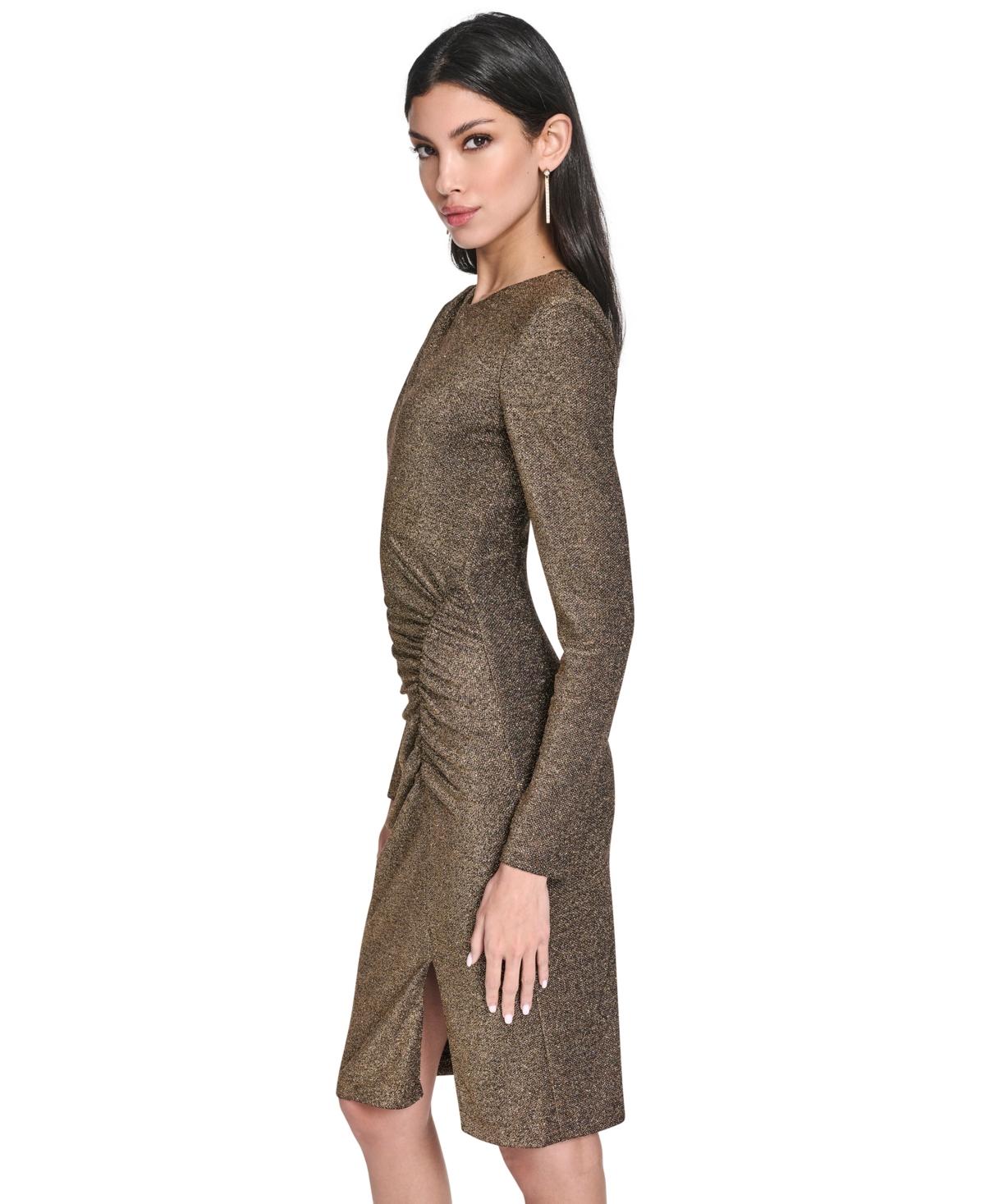 Eliza J Metallic Ruched Sheath Dress in Natural | Lyst